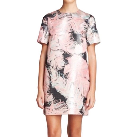 Kate Spade New York Regal Plumes Metallic Feather Print Pink Shift Dress - Picture 2 of 14